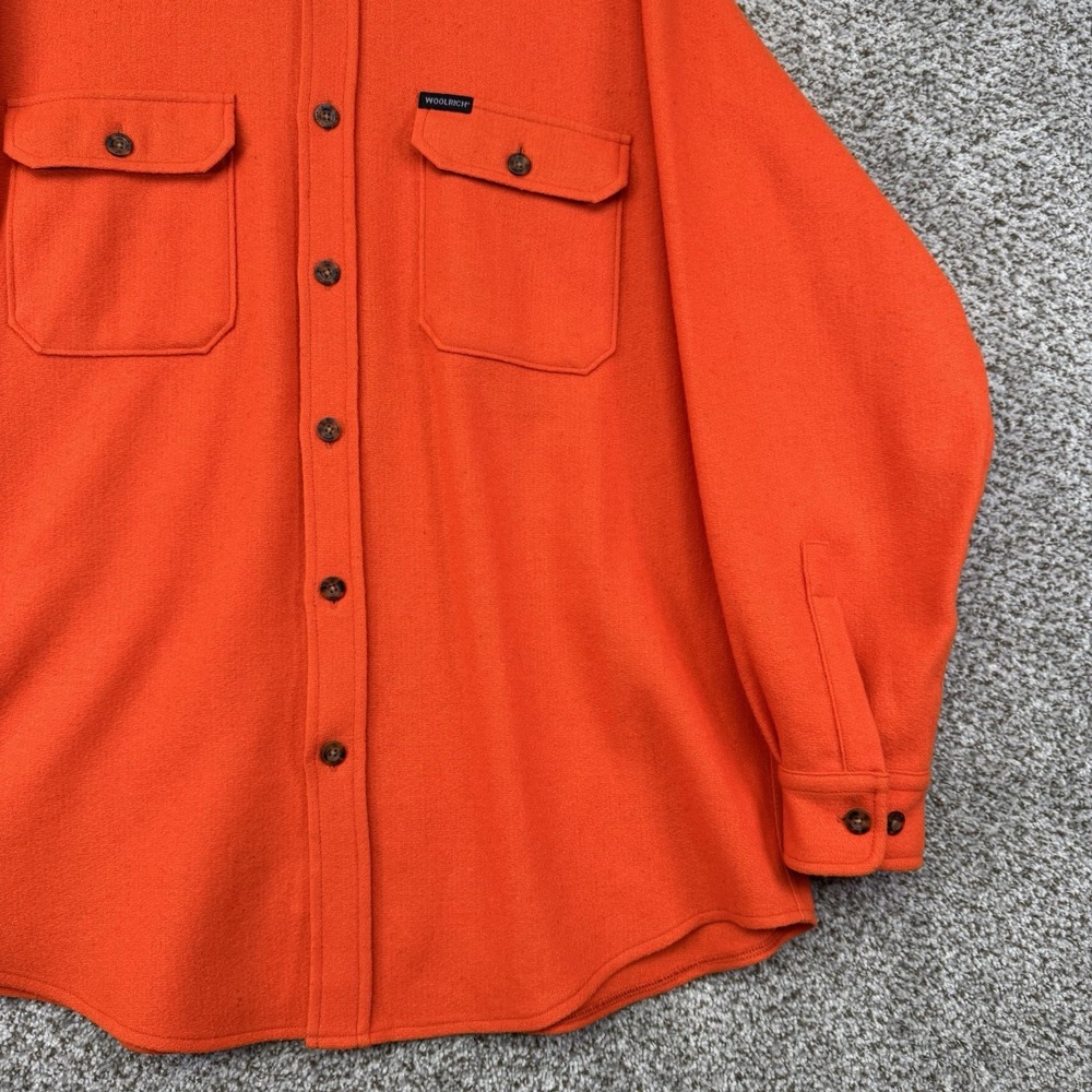 Vintage Woolrich Shirt Jacket Men's 2XL XXL Blaze Orange Button Up Hunting Wool - Picture 4 of 10